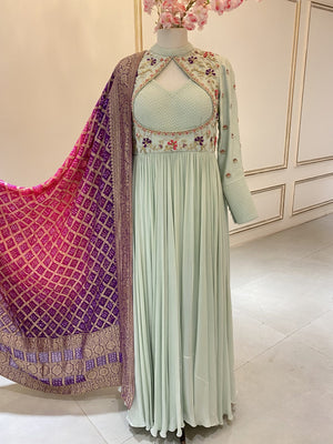 Sea Green and Purple Pink Anarkali image 3