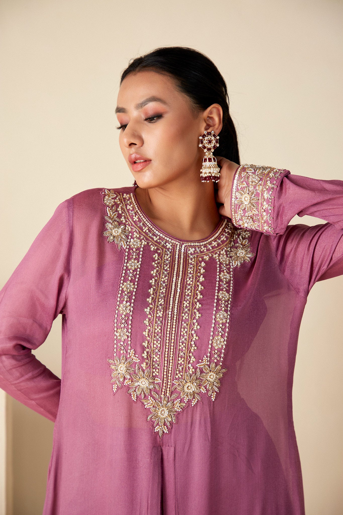 Mauve Majesty Zardosi Kurta Set image 1