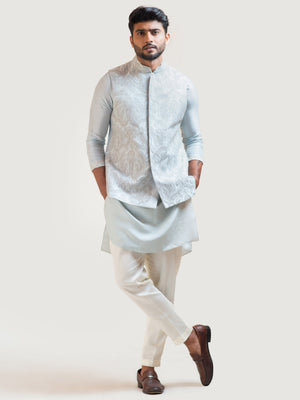 Ice Blue Zari Nehru Kurta Set - Custom image