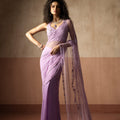 Pre Draped Lavender Hand Embroidered Net & Georgette Saree image 0