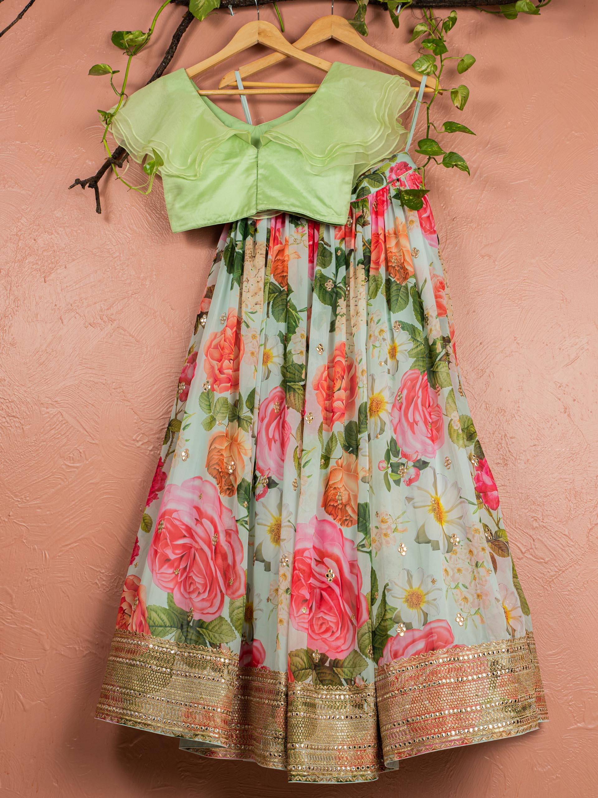 Aqua Floral Lehenga Set image 1