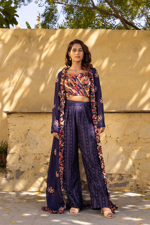 Purple Georgette Embroidered Jacket Set image 0