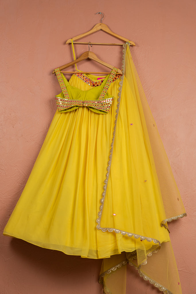 Bumblebee Yellow Lehenga With Colored Blouse image 3