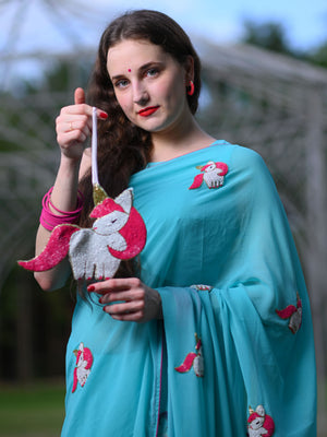 Turquoise Blue Unicorn Saree Set image 1