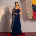 Royal Blue Printed And Embroidered Anarkali Suit Set image 0