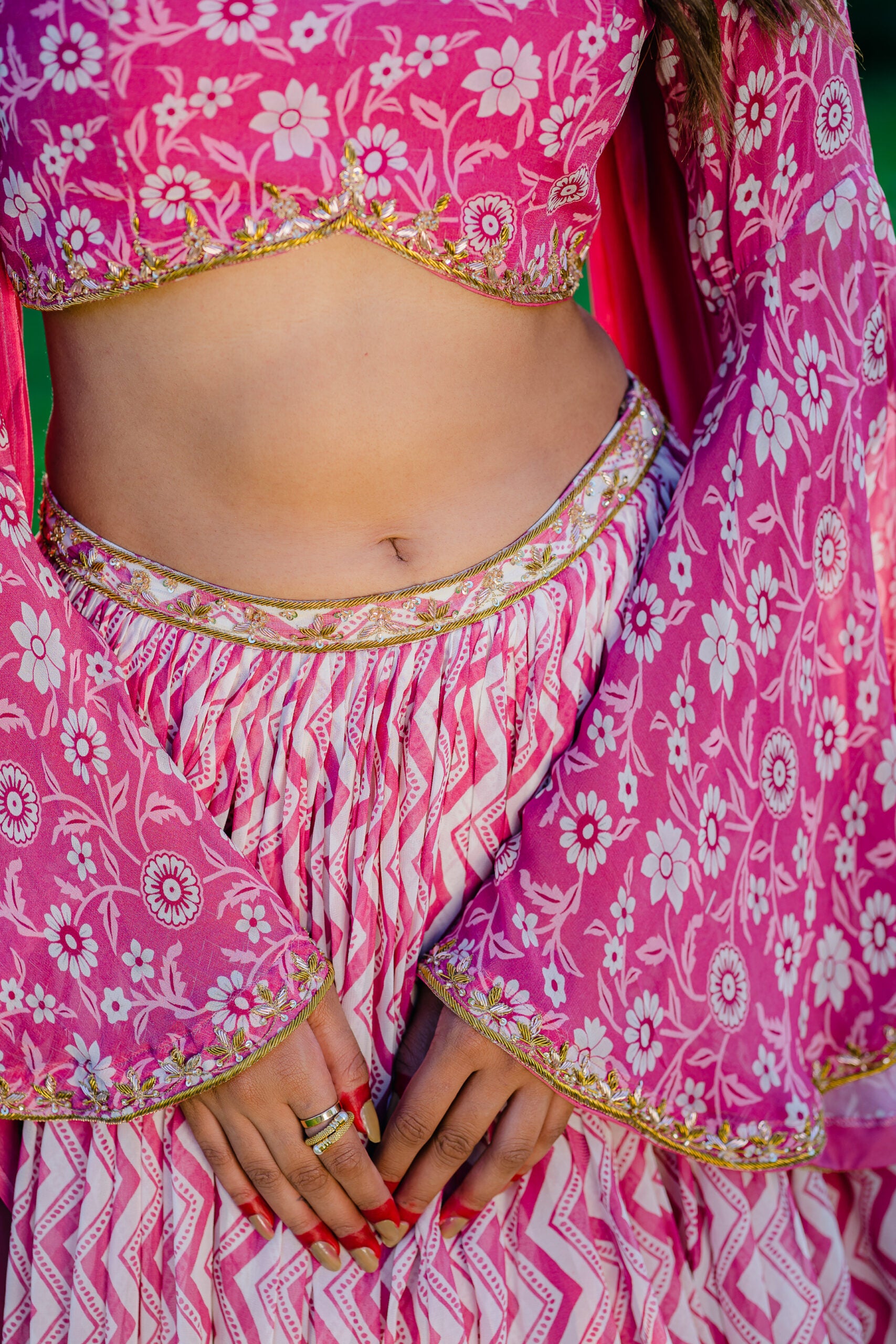 Mauve Printed &amp; Embroidered Lehenga Set image 5