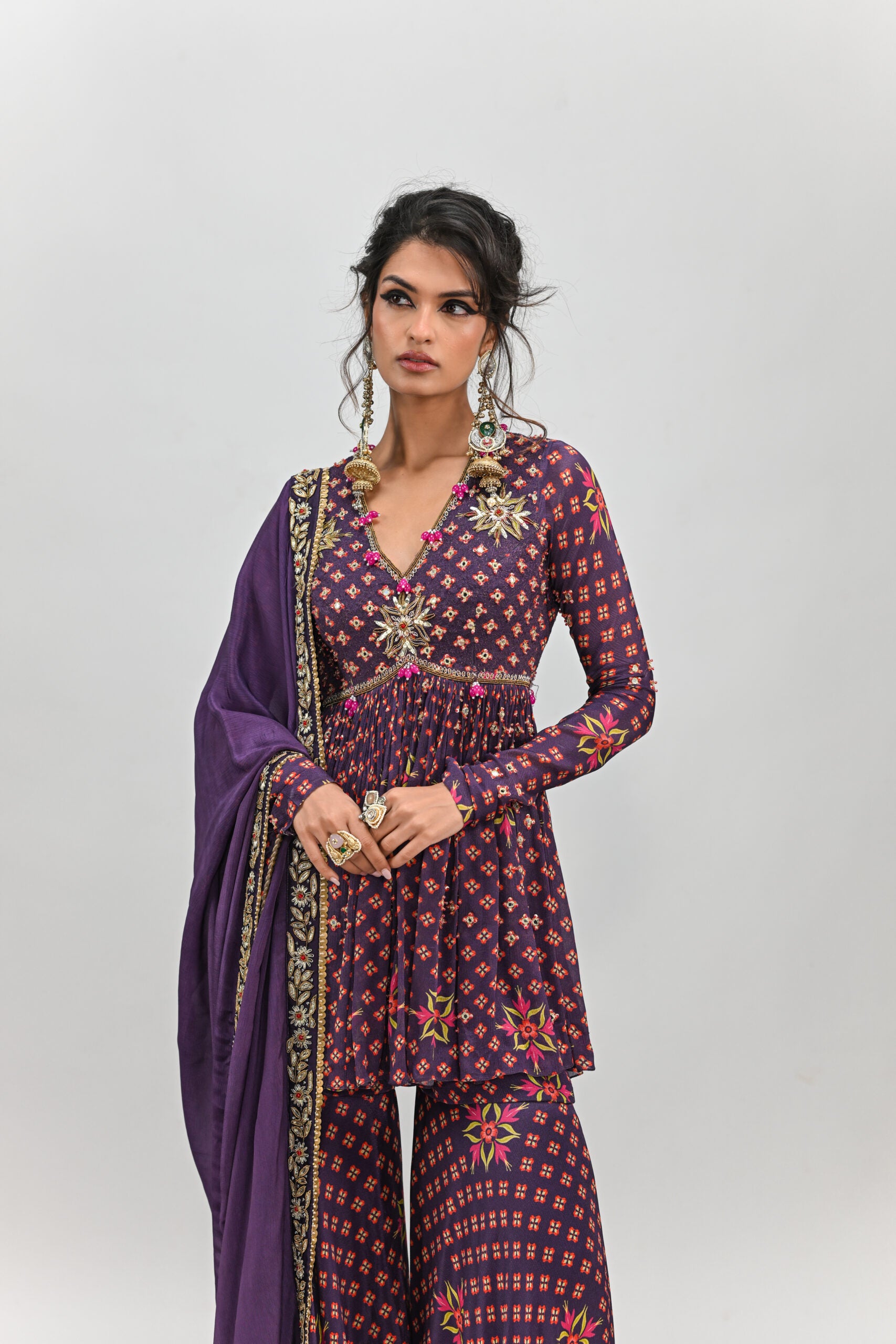 Plum Highlighted Sharara Set With Dupatta image 1