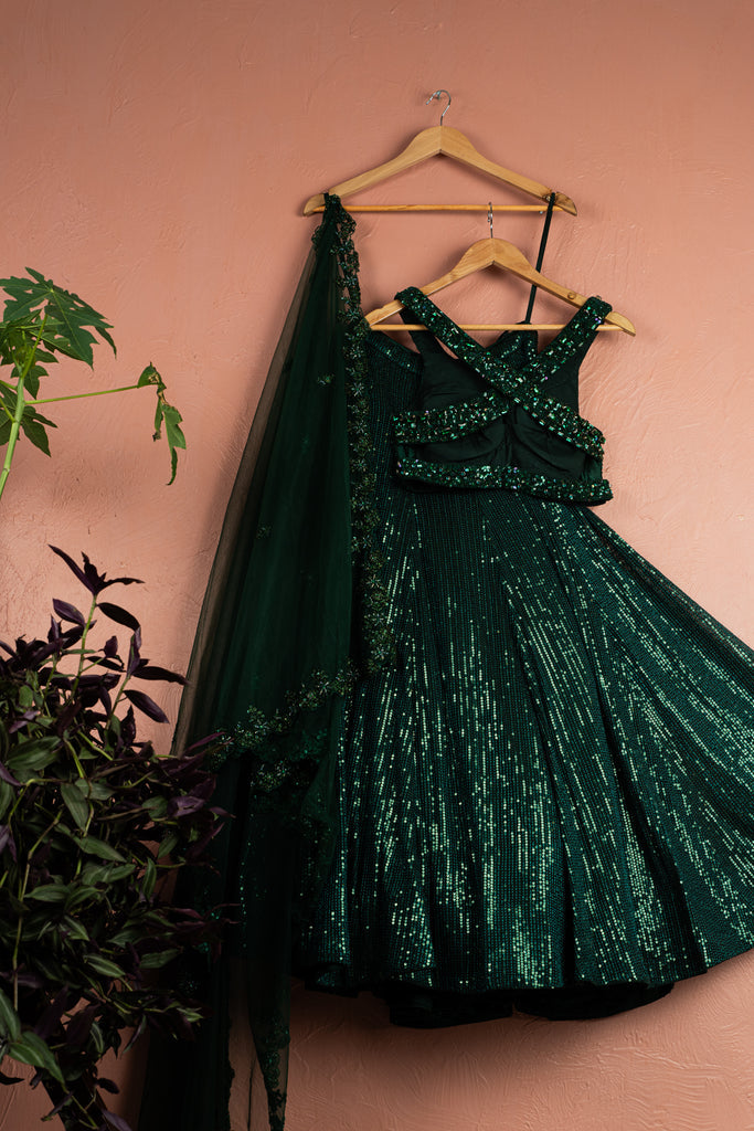 Jade Green Sequin Lehenga Set image 1