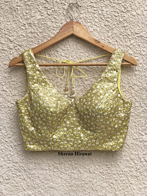 Lemon Yellow Blouse with Lime Green Lehenga image 3