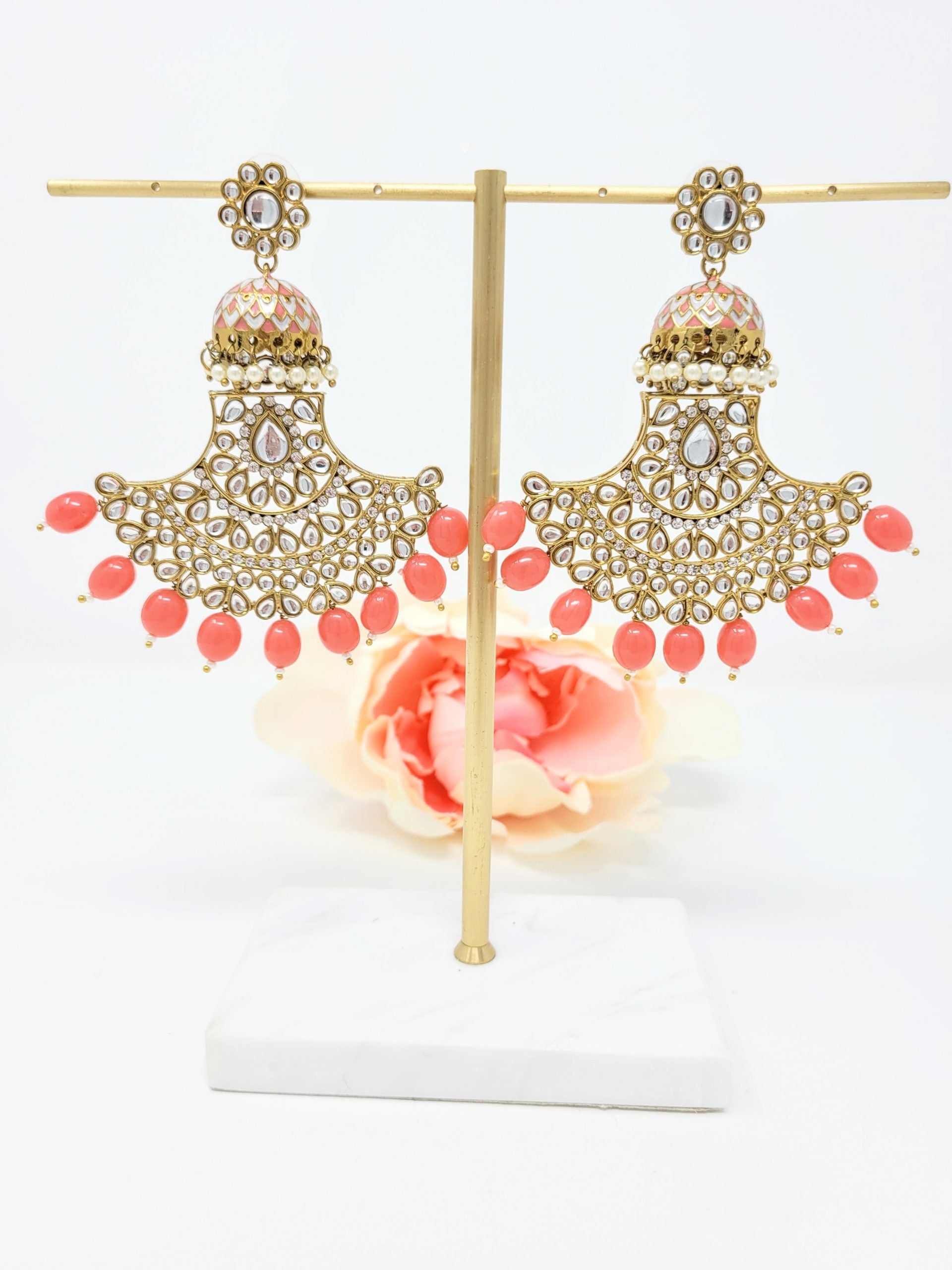 Hawa Chaandbali Earrings - Coral image