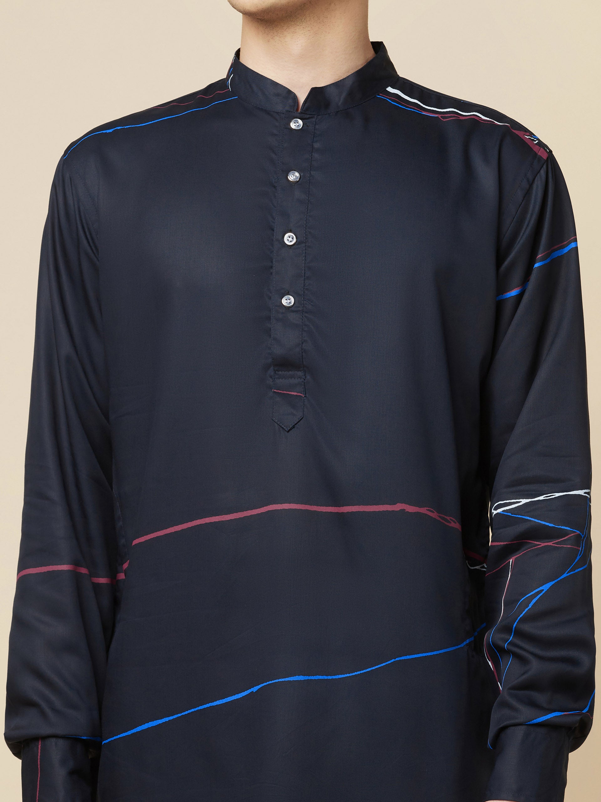 Navy Blue Printed Kurta image 6