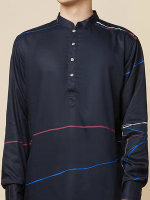 Navy Blue Printed Kurta image 6