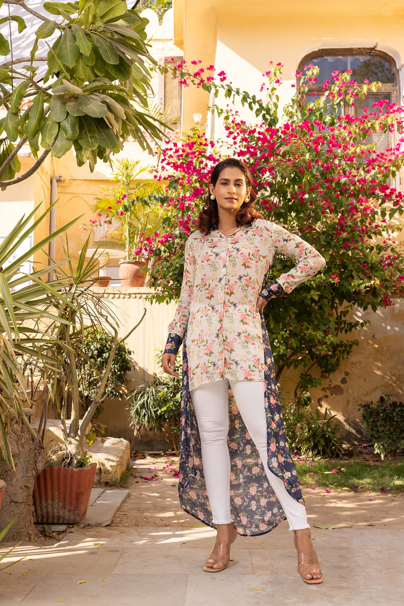 White Crepe Georgette High-Low Tunic Top - S image