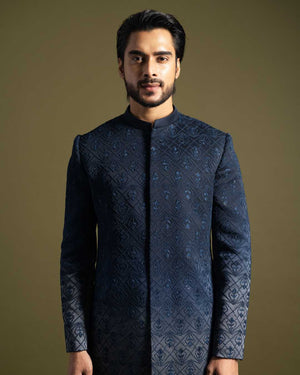 Grey Gradient Achkan Kurta Set image 4