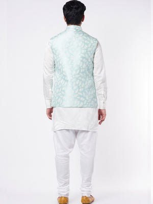 Sky Blue Cotton Bundi Jacket Set image 2