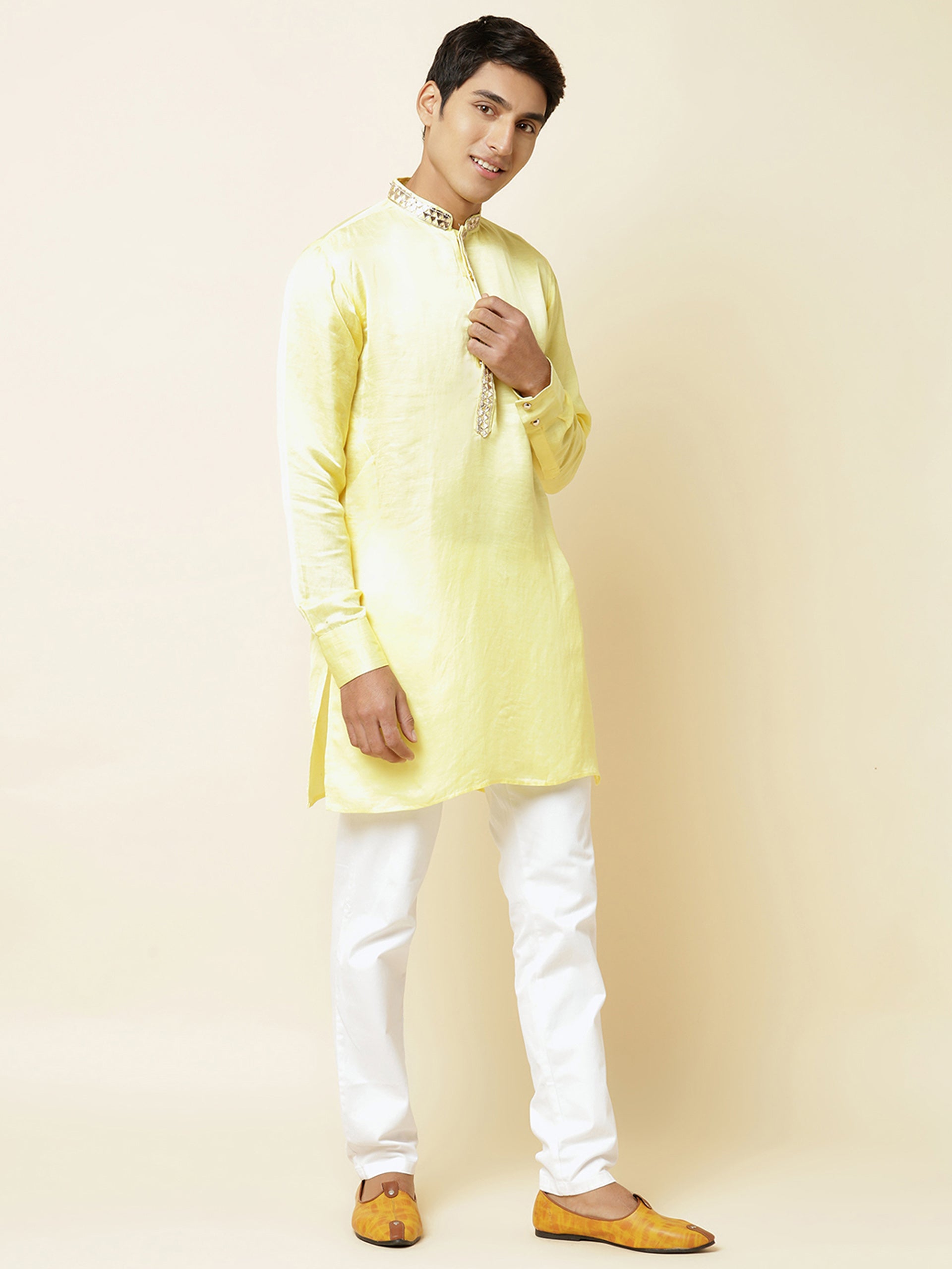 Yellow Satin Kurta - Custom image