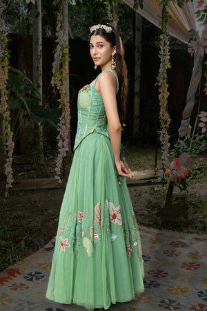 Green Corset Sharara Set - L image