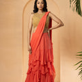Peach Ruffle Embellished Saree image 0