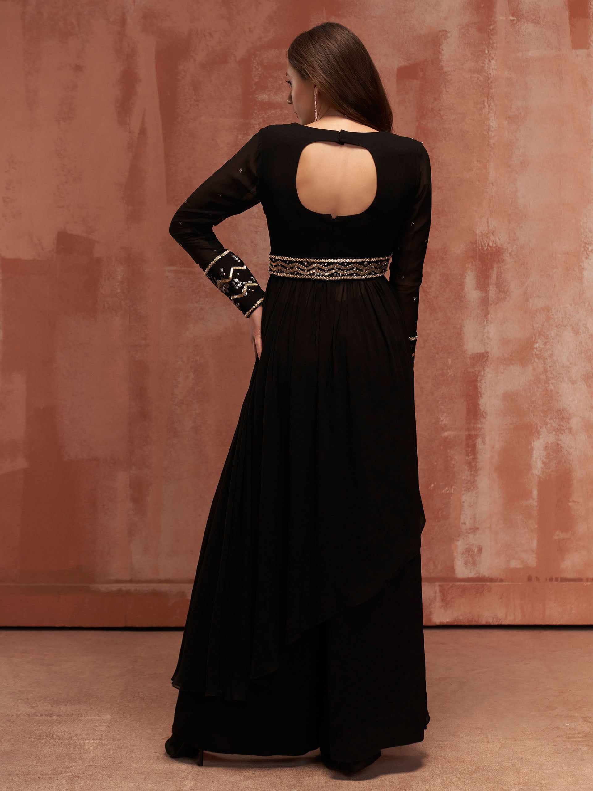 Black Asymmetric Flared Pant Set image 2