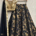 Gold Sequins Blouse with Black and Gold Jacquard Skirt image 0