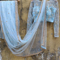 Sky Blue Mirror Work Saree with Resham Work Blouse image 0