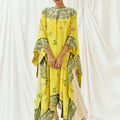 Bright Yellow Printed Embroidered Kaftan Set image 0