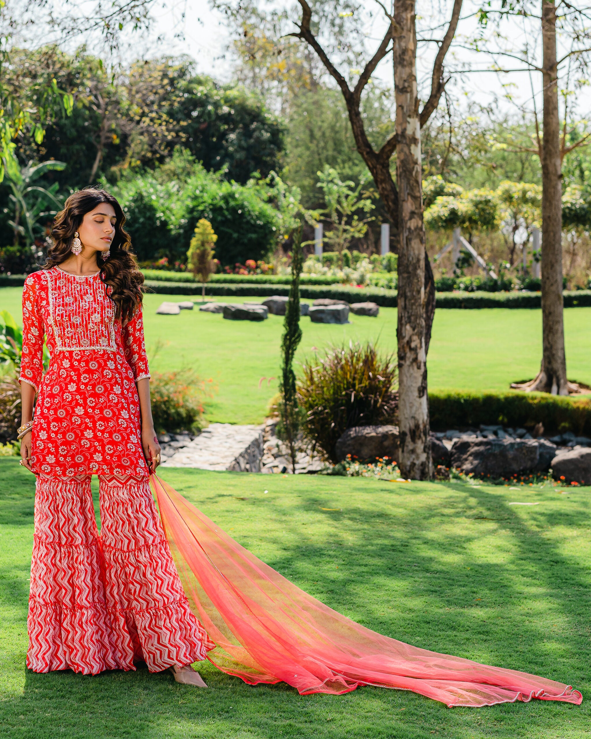 Cherry Red Floral Printed Sharara Set image 6