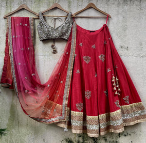 Red and Gold Bridal Lehenga Set - M image