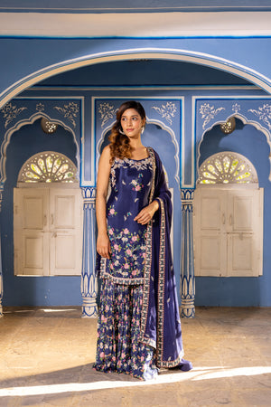 Navy Blue Georgette Kurta Set - XL image