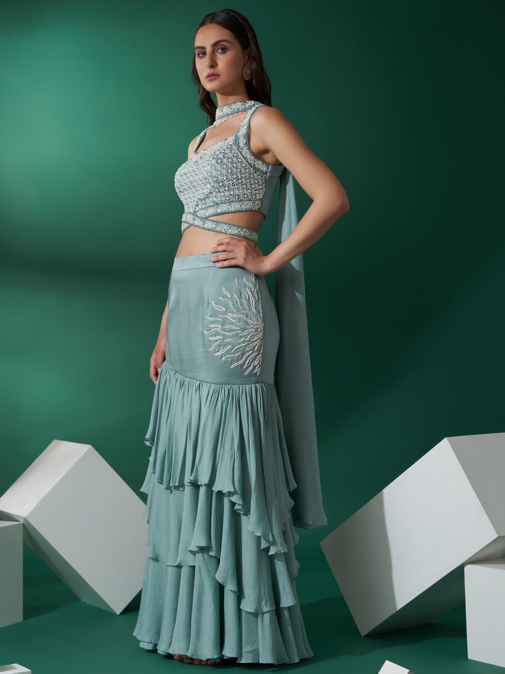 Sea Green Mermaid Lehenga Set image 2