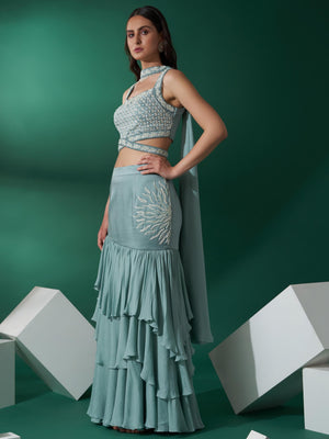 Sea Green Mermaid Lehenga Set image 2