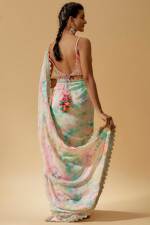 Tie-Dye Pre-Stitched Saree Set image 2