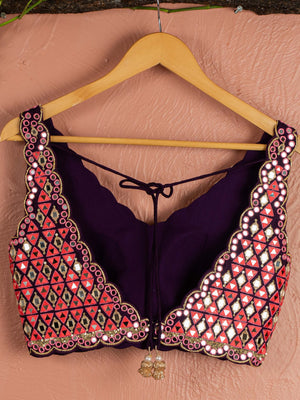 Violet Floral Mirror Lehenga Set with Pink Dupatta image 2
