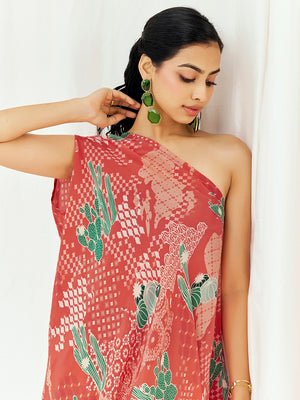 Red Printed Kaftan Set with Pants image 3