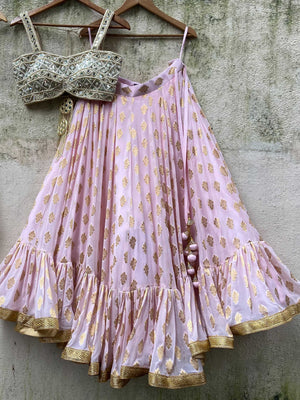 Powder Pink Butti Mirror Lehenga Set image 3