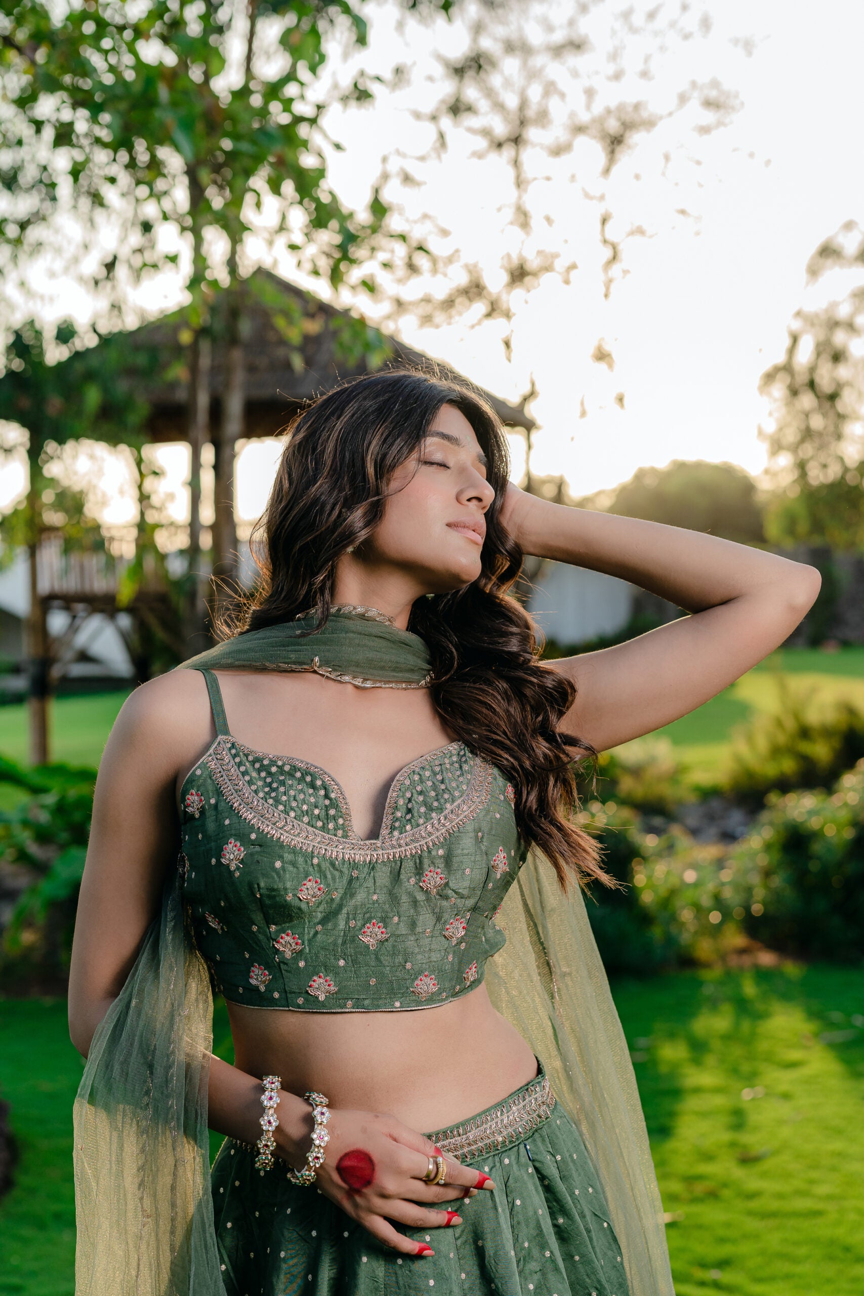 Forest Green Embroidered Lehenga Set image 4