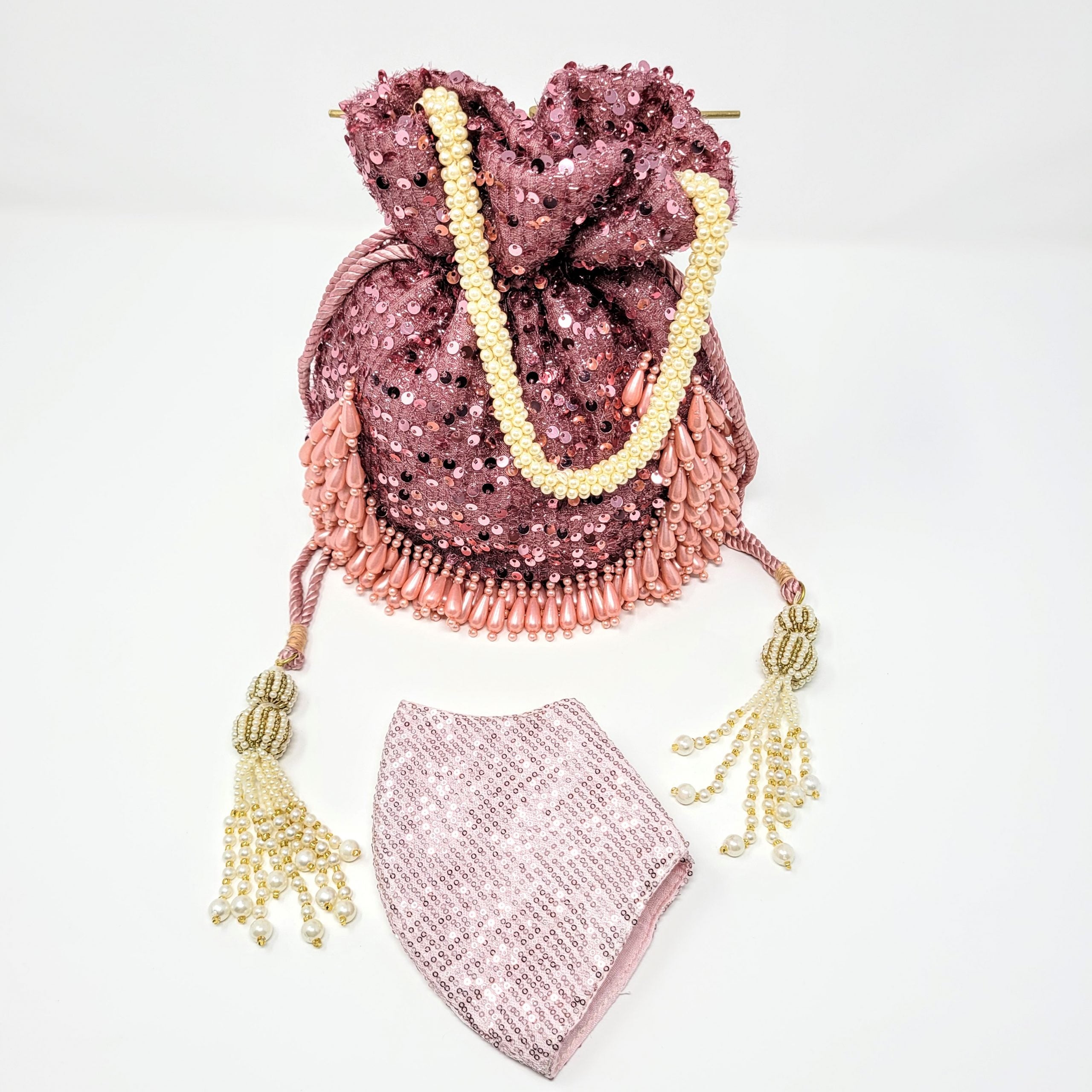 Pink Potli Bag with Sequins and Pearls image 2