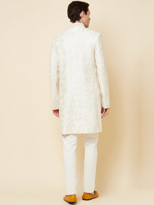 Classic White Embroidered Sherwani Set image 4