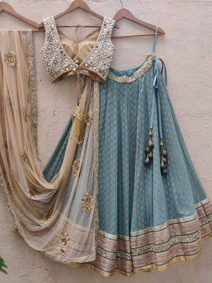 Blue and Nude Lehenga Set image 1