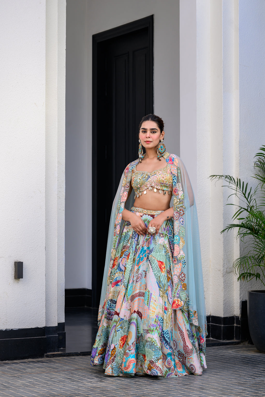 Gardenia Highlighted Lehenga Set Paidawn With Highlighted Blouse And Applique Dupatta image 13