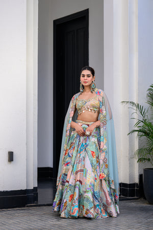 Gardenia Highlighted Lehenga Set Paidawn With Highlighted Blouse And Applique Dupatta image 13