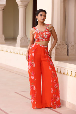 Printed Chiffon Flare Pant Set - XL image