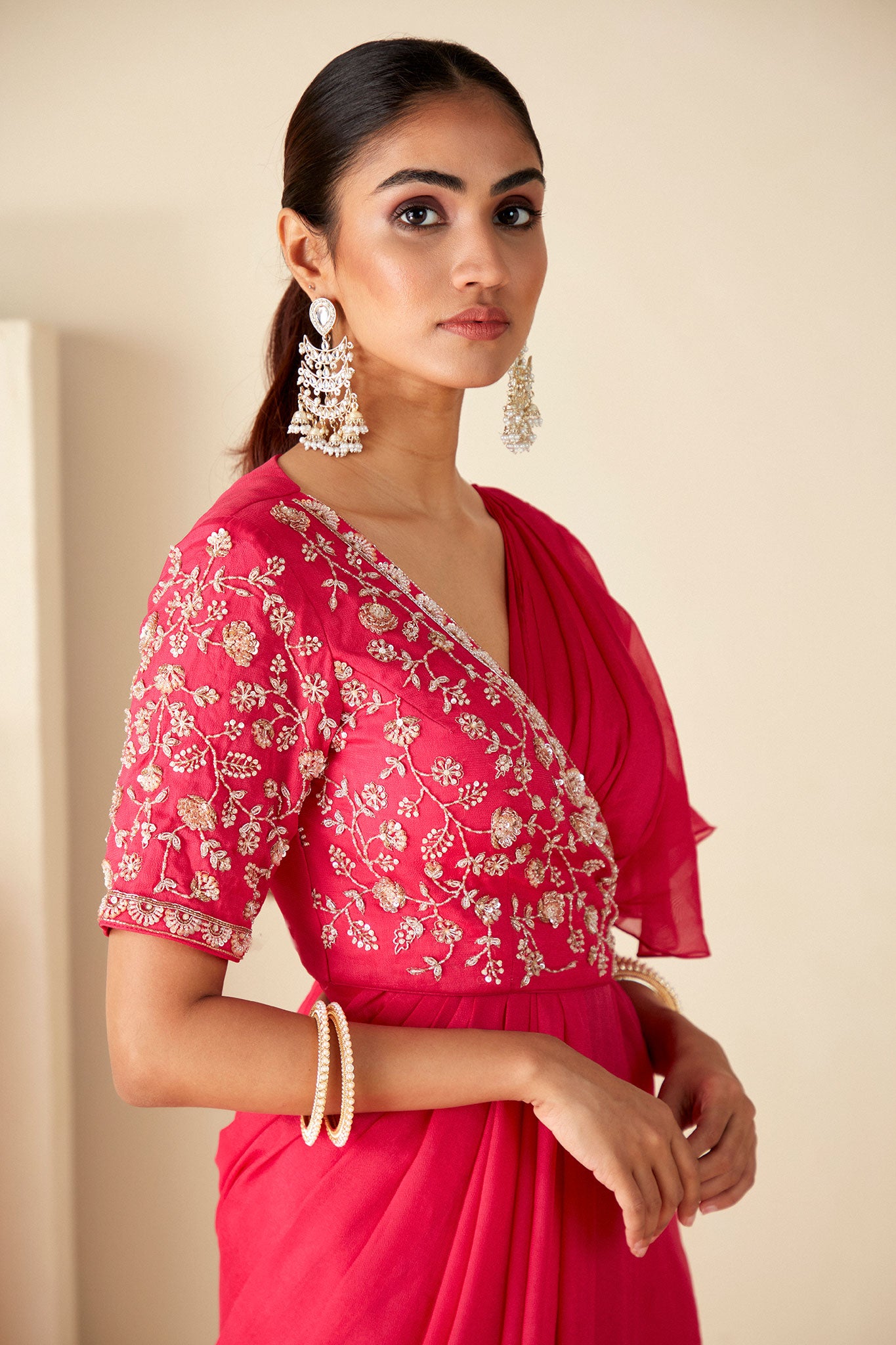 Pink Ruffle Pre-Drape Saree image 4
