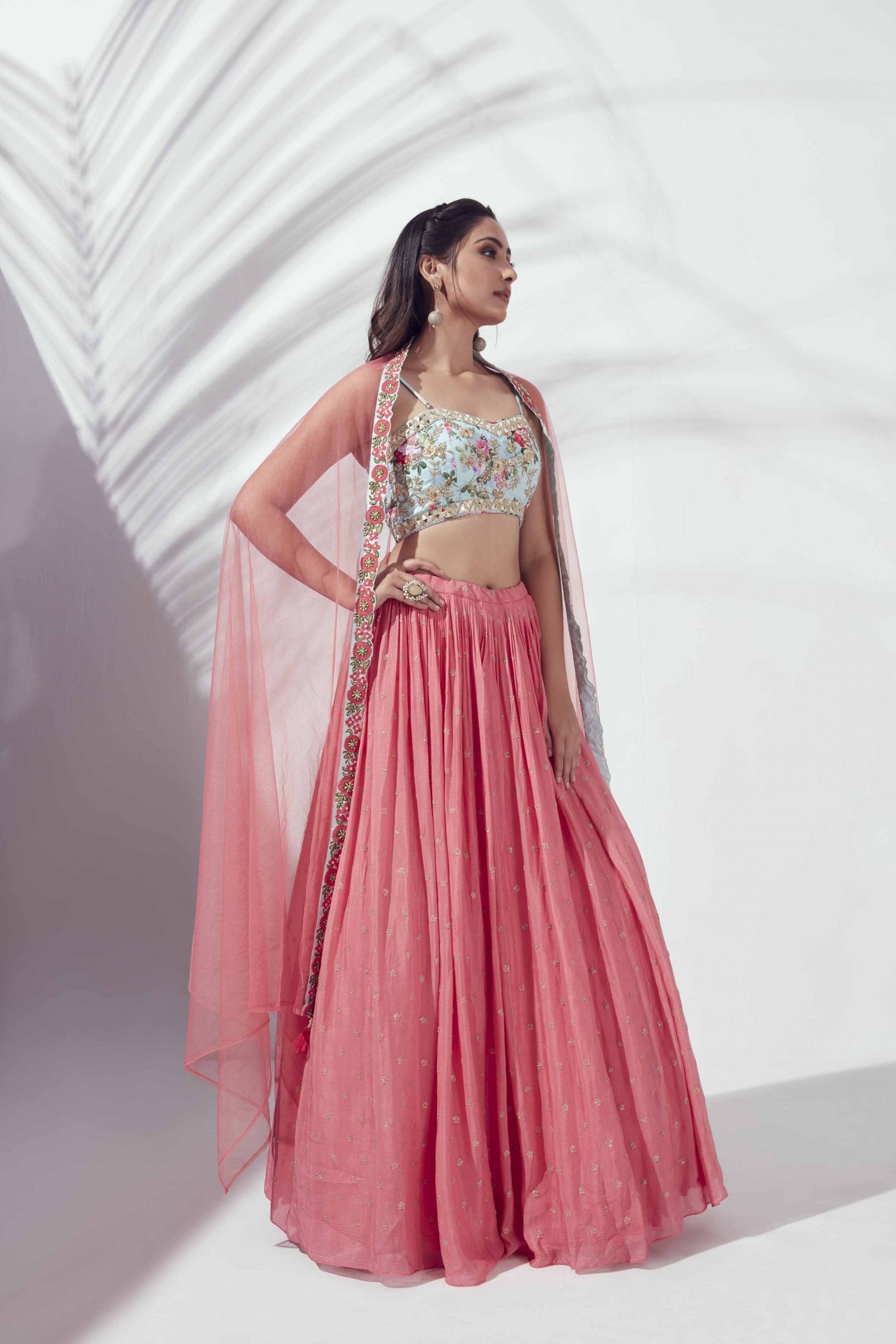 Coral Floral Lehenga Set image 4
