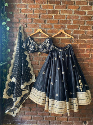 Black Placement Embroidered Lehenga Set - XL image