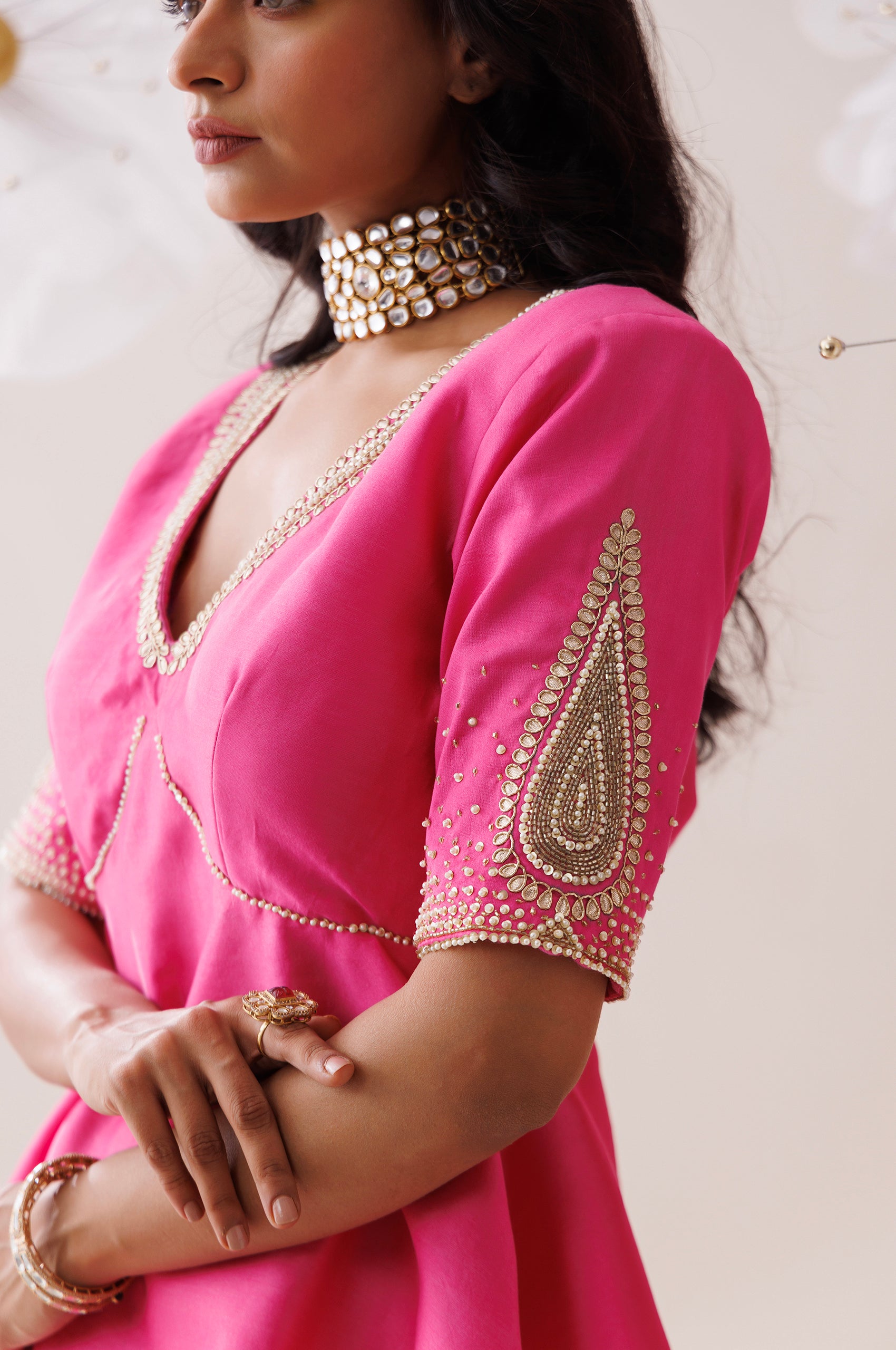 Pink Peplum Blouse and Skirt Set image 2