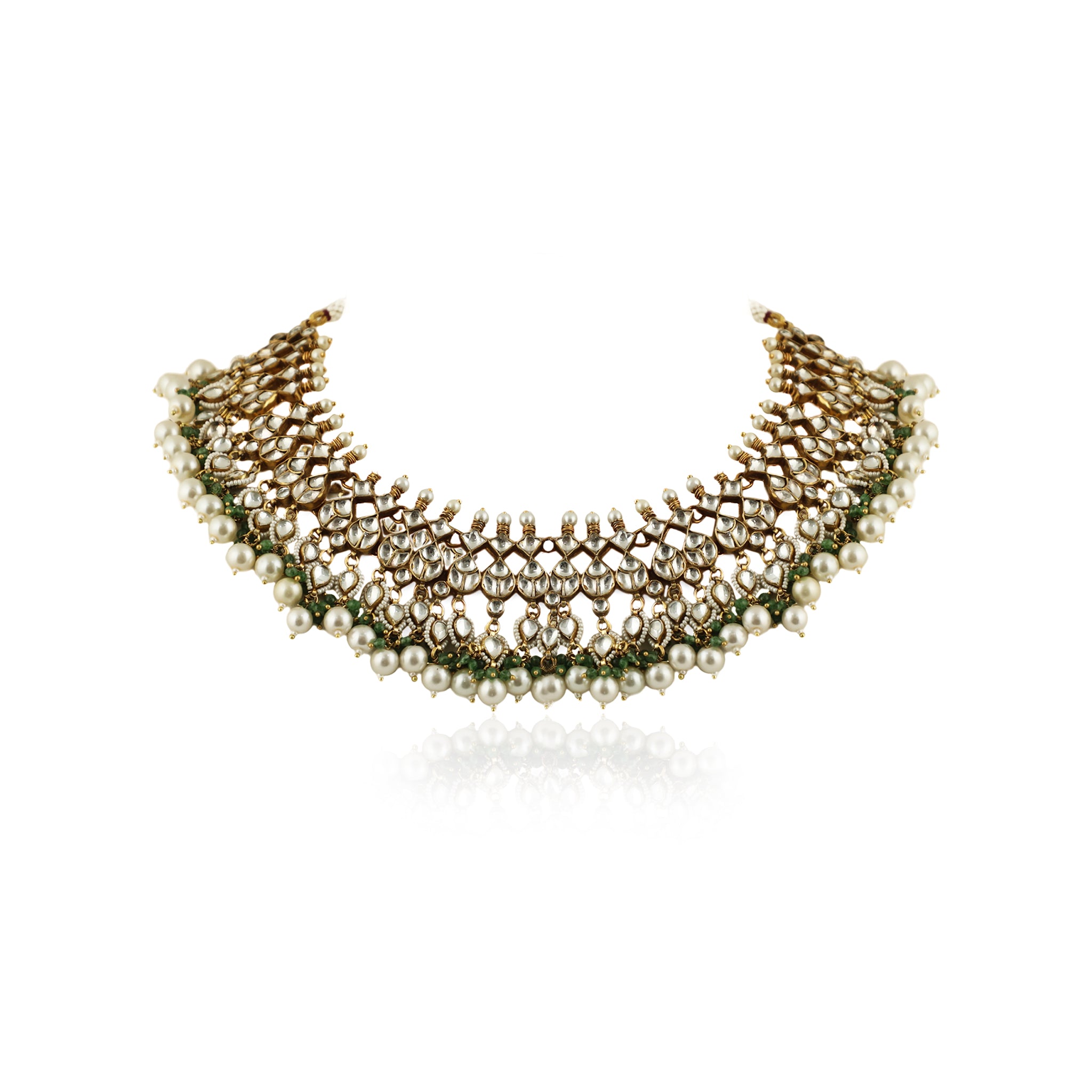 White Stone And Green Emerald Necklace Set image 2