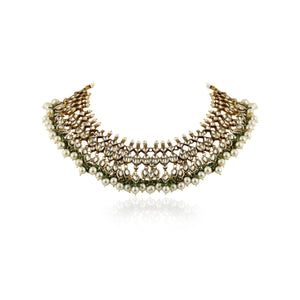 White Stone And Green Emerald Necklace Set image 2