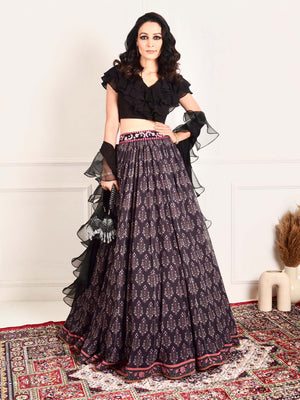Black Imaara Printed Lehenga Set image 14