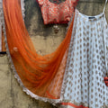 Orange and Ivory Ruffle Lehenga image 0